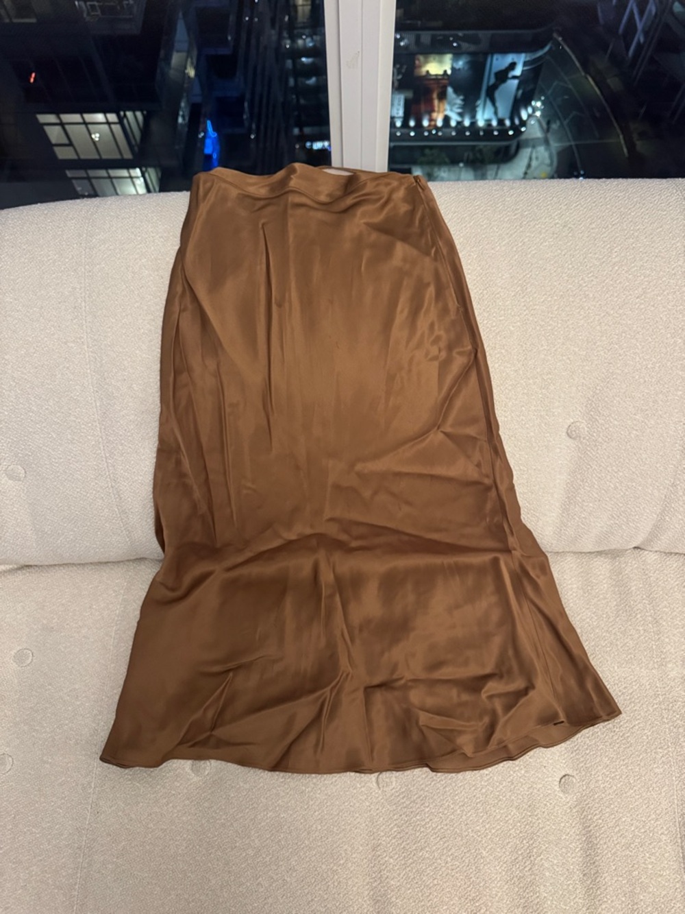 Zara Brown Satin Maxi Slip Skirt